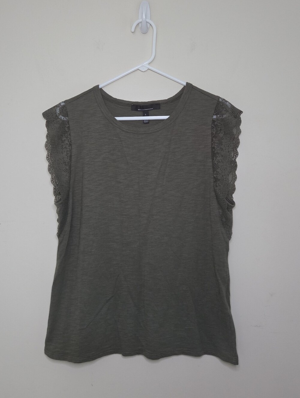 Women's White House Black Market Green Lace Sleeve Shirt Sz Large